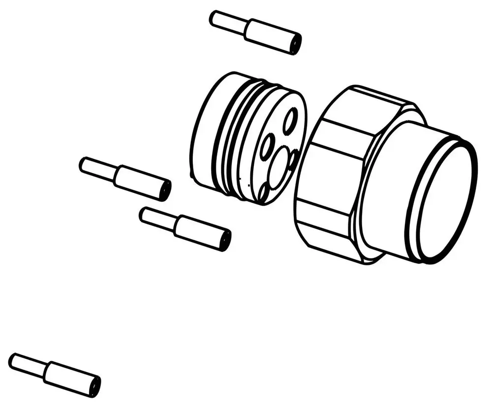 Mehrteiliger, schematischer Aufbau eines HANSA Verlängerungssatzes, bestehend aus verschiedenen Komponenten, darunter Stecker und Verbindungselemente.